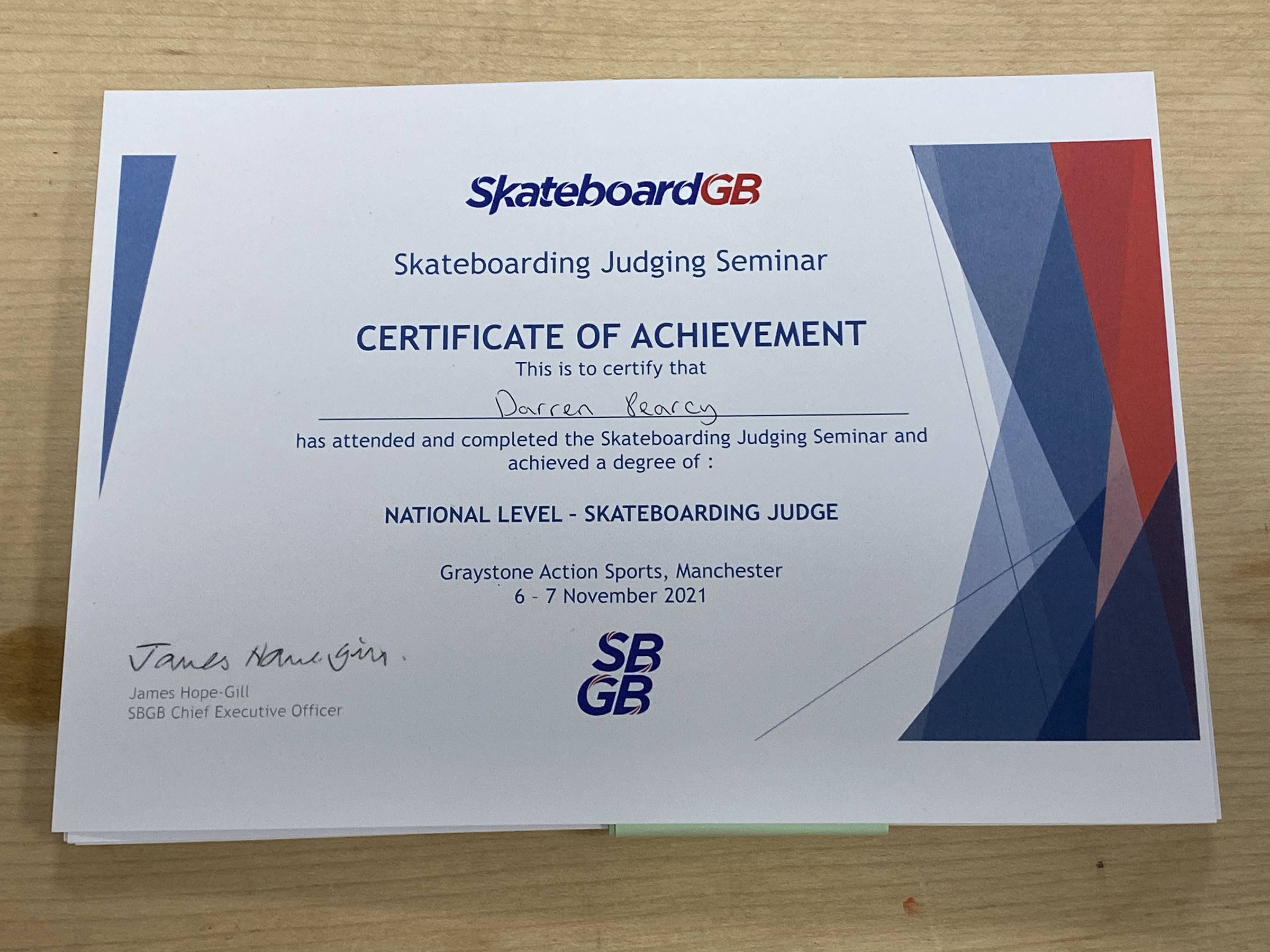 Skateboard GB SEMINAR Fundamentals of Skateboard Judging Manchester UK November 6 7th 2021 Final practical judging exercise National certificate by SKTB GB