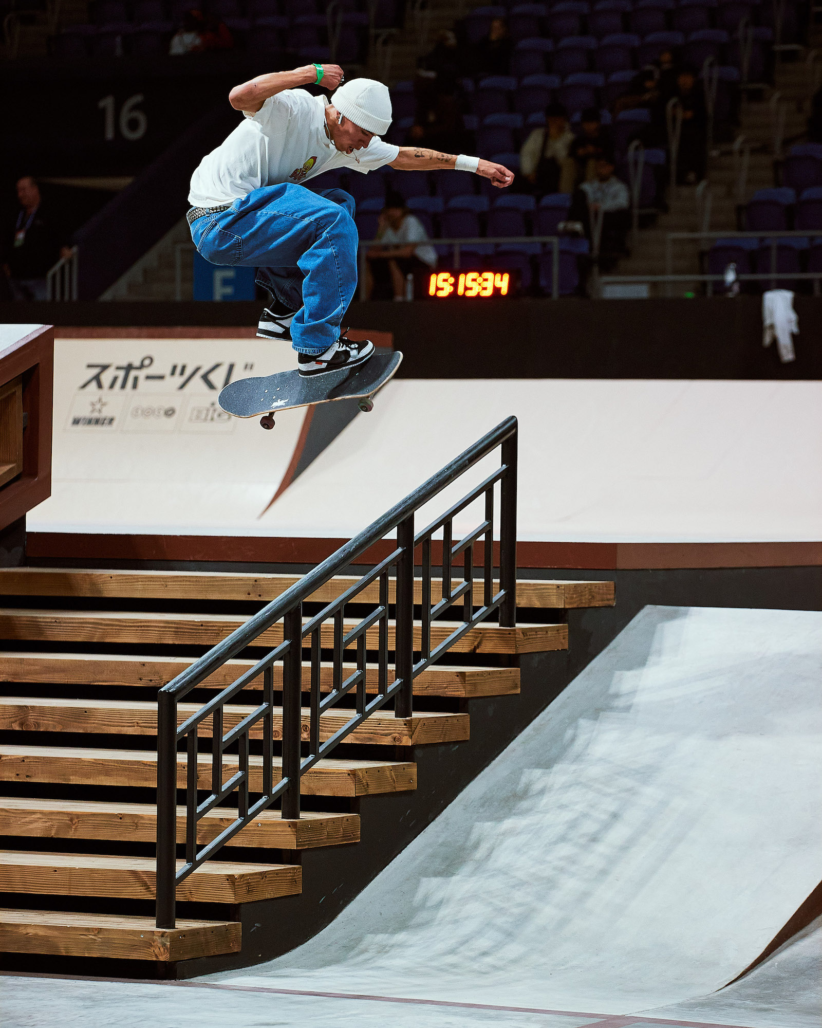 Greg Rodriguez hard flip front board rail Practice WST Street WCH Tokyo 2023 Jeramiah Arias 3