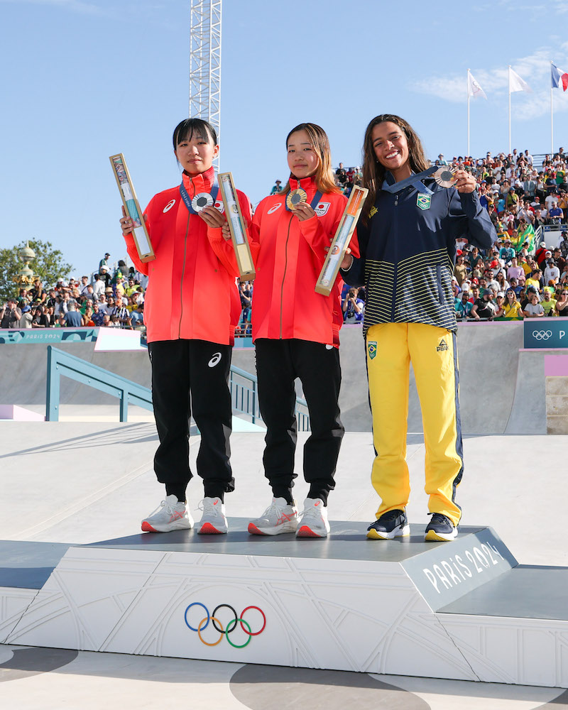 Womens Podium Coco Yoshizawa Liz Akama Rayssa Leal WST WCH OG Paris Atiba Jefferson