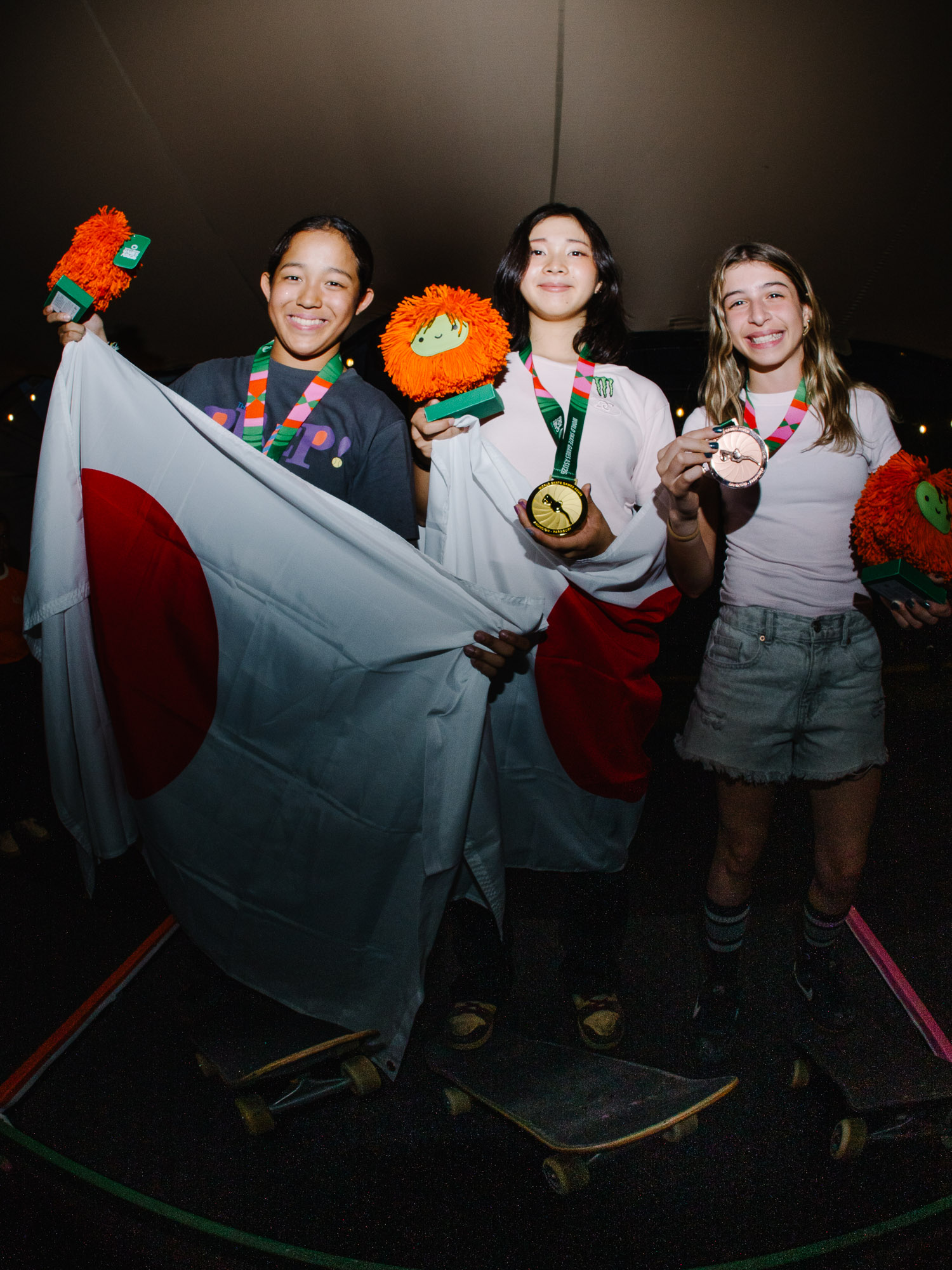 Shuka Kawai Mizuho Hasegawa Helena Laurino Podium wsk Games ASU skateboarding Vert world Championship Paraguay 2026 Dillon 09357